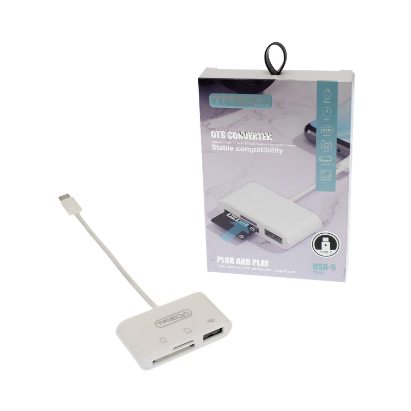 Αντάπτορας προβολής αρχείων Type C αρσενικό σε USB/SD/TF θηλυκά OTG card reader USB-5 TREQA