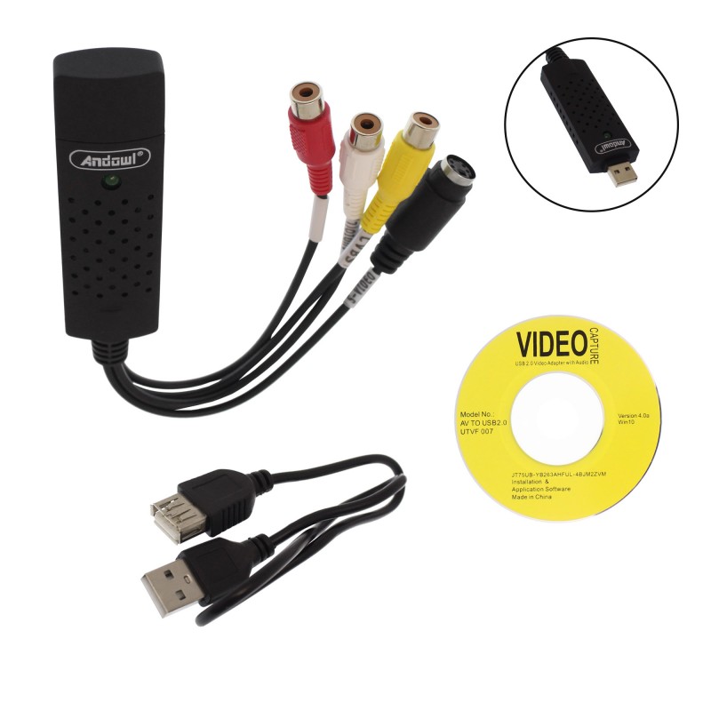 Αντάπτορας καταγραφής βίντεο USB 2.0 με βύσματα 3 x RCA/S-Video θηλυκά και CD-ROM Q-HD31 Andowl