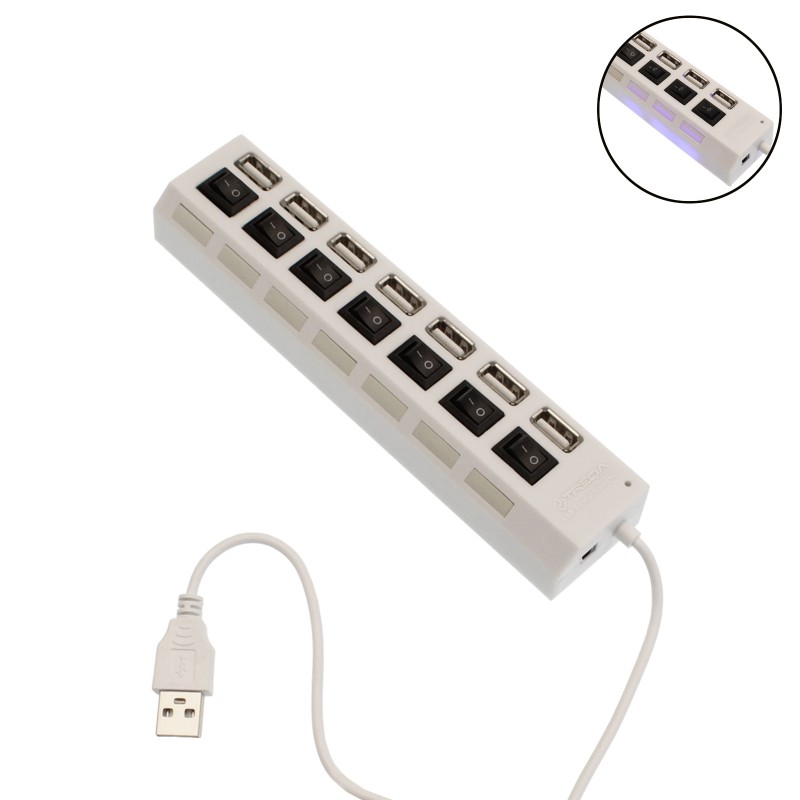 Αντάπτορας Hub φόρτισης και μεταφοράς δεδομένων USB 2.0 7 θυρών λευκός USB-7 TREQA