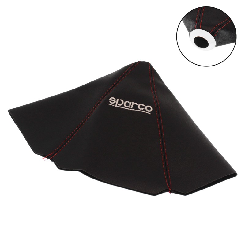 Κάλυμμα-φυσούνα λεβιέ ταχυτήτων αυτοκινήτου (Φ) 30cm από συνθετικό δέρμα μαύρο με κόκκινες ραφές SPARCO OEM
