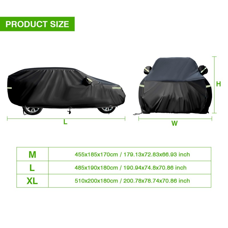 Κουκούλα αυτοκινήτου SUV αδιάβροχη με λάστιχο και ιμάντα XL 510 x 200 x 180cm A52-23-Y-XL NOVSIGHT