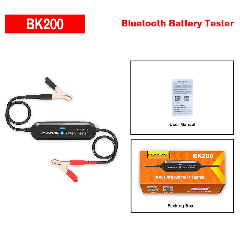 Διαγνωστικό μπαταριών 12V/24V Bluetooth για Android και iOS μαύρο BK200 Konnwei