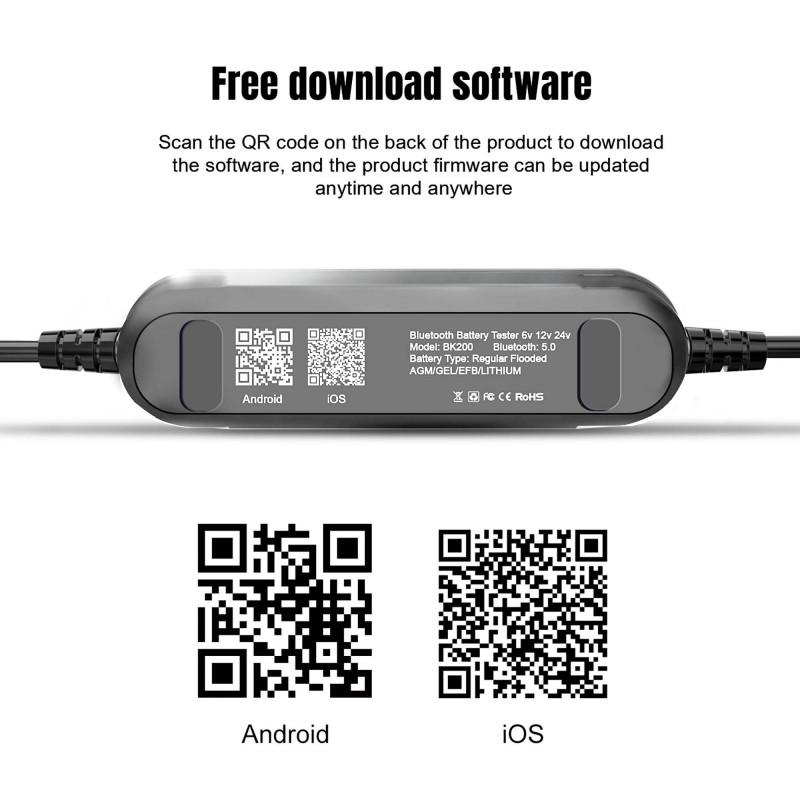 Διαγνωστικό μπαταριών 12V/24V Bluetooth για Android και iOS ασημί BK200 Konnwei
