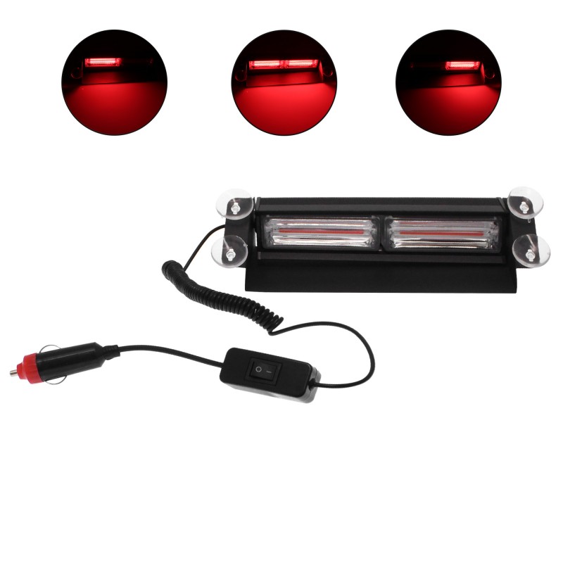 Φώτα προειδοποιητικά για παρμπρίζ υψηλής φωτεινότητας LED COB 8W 12V/24V κόκκινο με αναπτήρα αυτοκινήτου και βεντούζες OEM