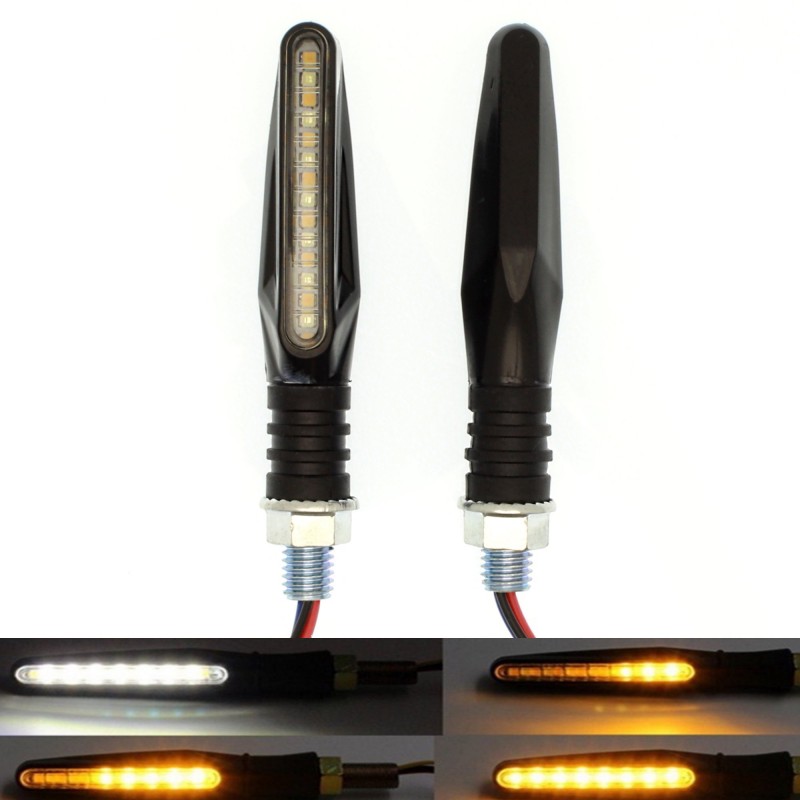 Φλάς μηχανής 15 SMD LED amber πορτοκαλί και φώτα ημέρας λευκό 2 σε 1 universal σετ 2 τεμ. 12V IP65 OEM