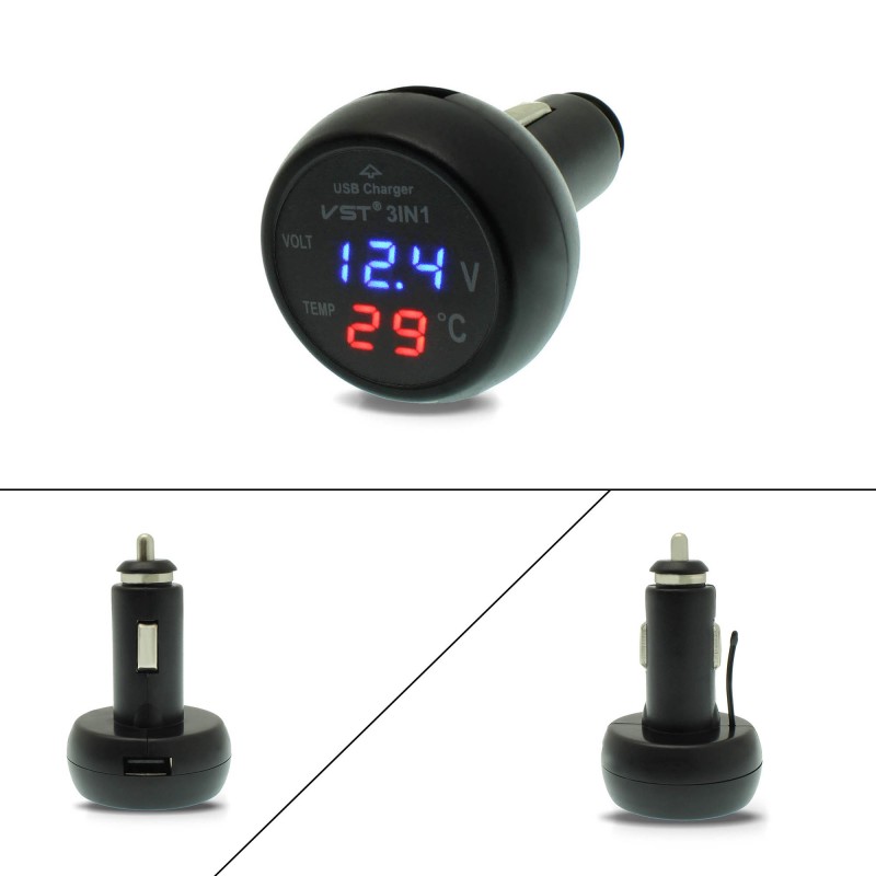 Ψηφιακό βολτόμετρο και θερμόμετρο αυτοκινήτου με θύρα USB 2.1A 12/24V VST-706