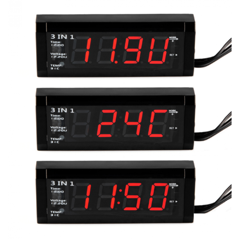 Ψηφιακό Ρολόι / Θερμόμετρο / Βολτόμετρο Αυτοκινήτου 12V/24V 3 in 1 WF-518 OEM Όργανα & Βάσεις ee2610