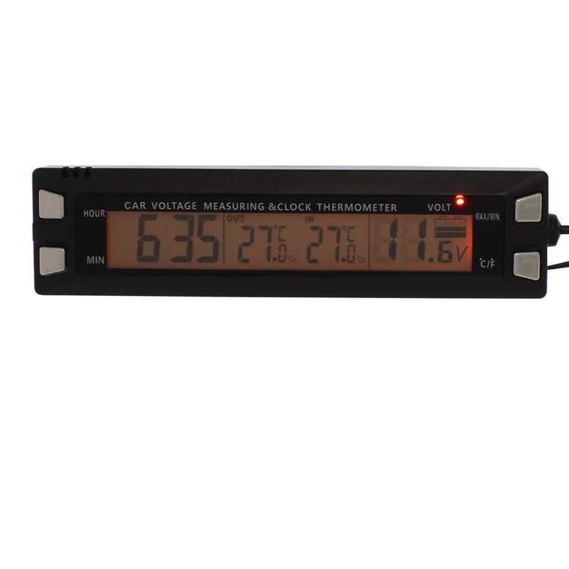 Ψηφιακό θερμόμετρο/ρολόι/βολτόμετρο αυτοκινήτου 12/24V 2 χρωμάτων LED με διπλό αισθητήρα θερμοκρασίας EC-30 