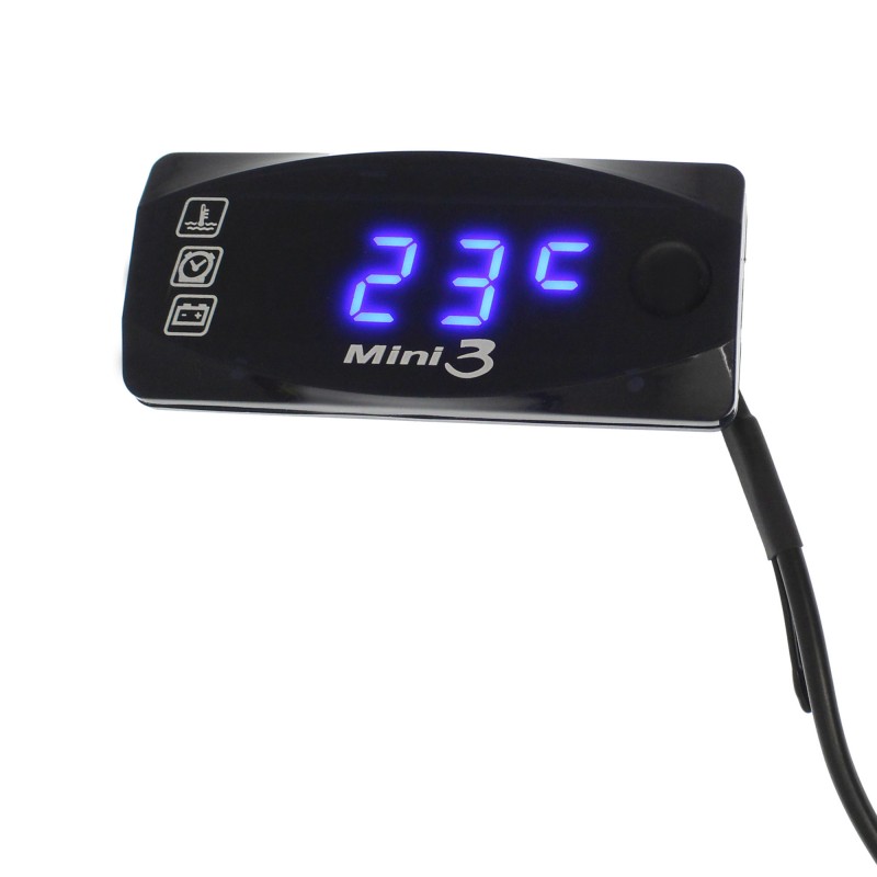 Ψηφιακό αδιάβροχο βολτόμετρο/θερμόμετρο/ρολόι για αυτοκίνητο και μοτοσυκλέτα 12V μπλε OEM