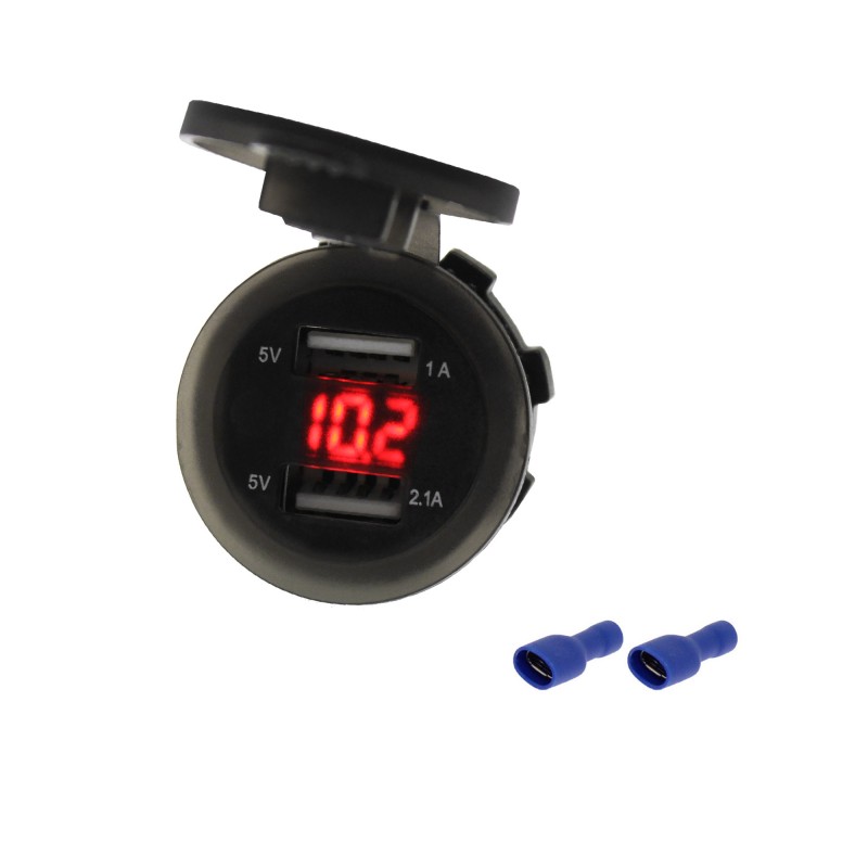 Ψηφιακό βολτόμετρο και διπλός φορτιστής USB 12V/24V κόκκινο W05237-R RCHANG
