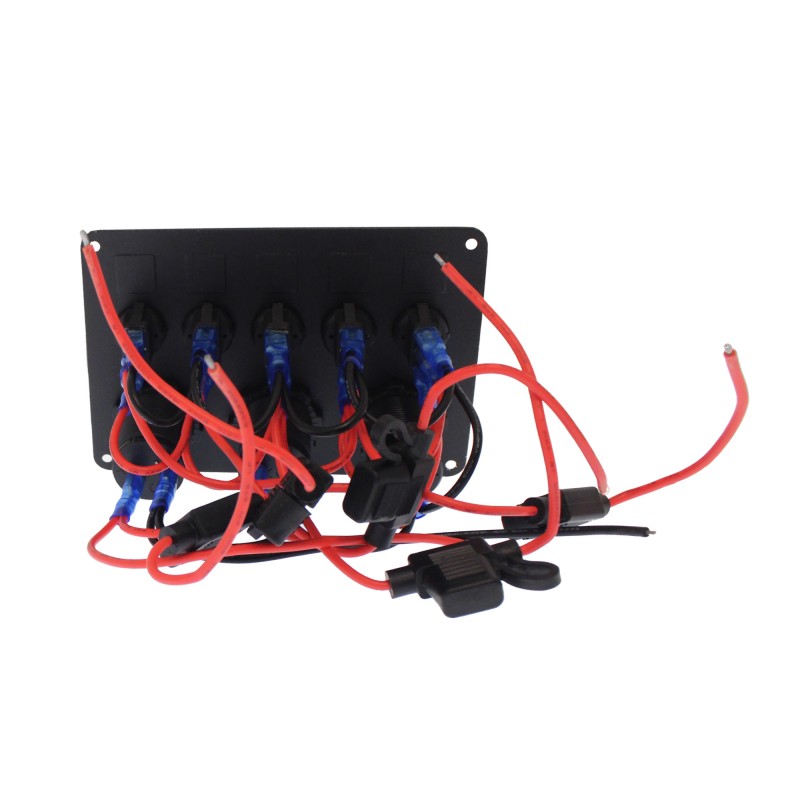 Πολυλειτουργικός πίνακας ελέγχου 12V με θύρες 2 x USB/αναπτήρα βολτόμετρο και 5 διακόπτες εναλλαγής μπλε για αυτοκίνητα και σκάφη ΟΕΜ