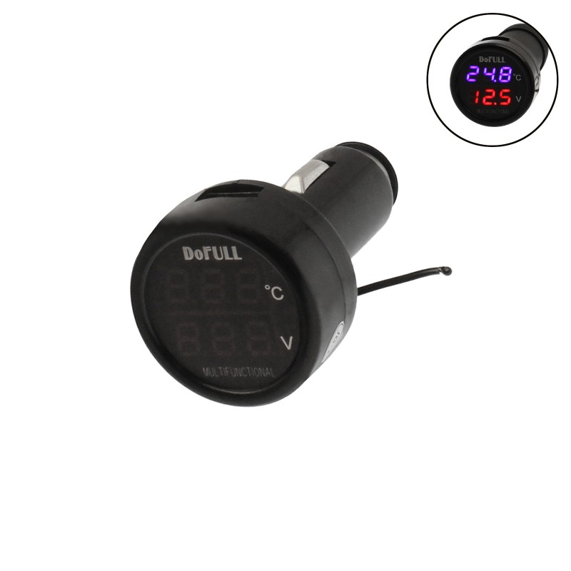 Ψηφιακό βολτόμετρο, θερμόμετρο και φορτιστής USB 12V/24V 2.1A μαύρο DOFULL