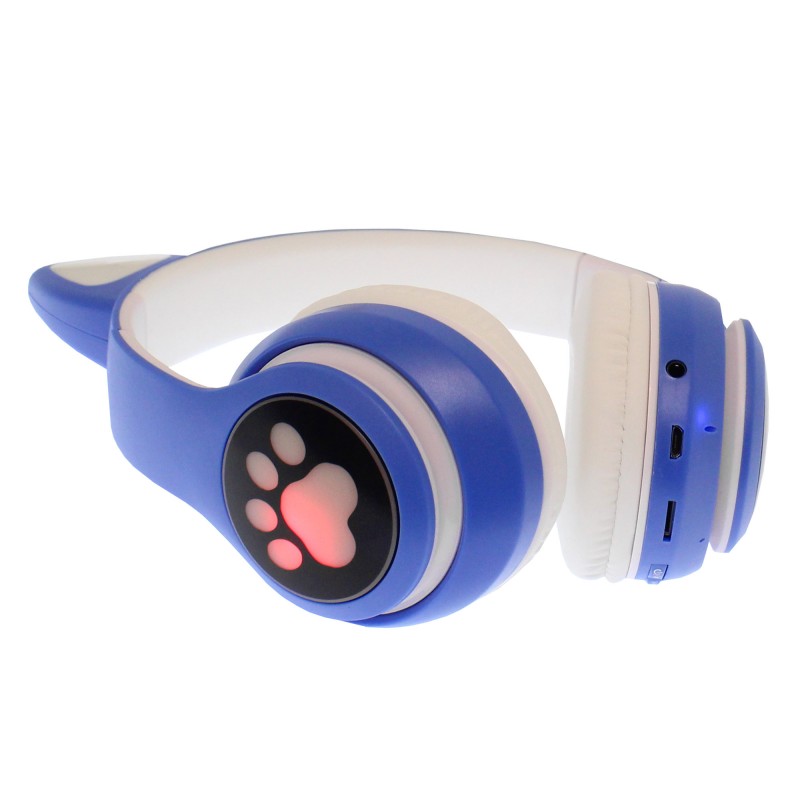 Ασύρματα ακουστικά Bluetooth Cat Headphones με RGB φωτισμό και θύρες TF/3.5mm Jack μπλε STN-28
