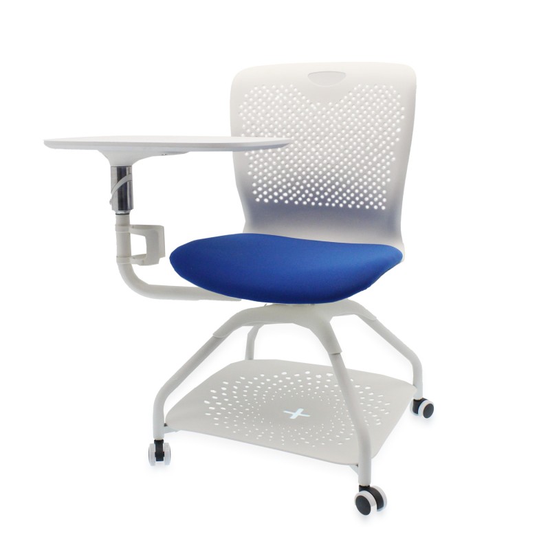 Καρέκλα εργασίας άσπρη/μπλε με βάση στήριξης και ποτηροθήκη ELITESON YN-CH-P-029C