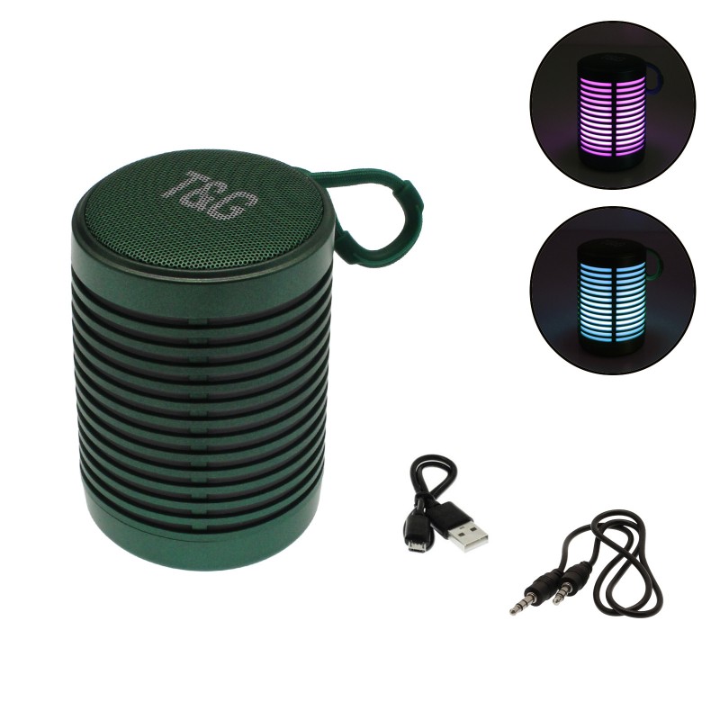 Ασύρματο Bluetooth φορητό ηχείο 5W με RGB φωτισμό και θύρες USB/Micro USB/TF/AUX πράσινο TG-371