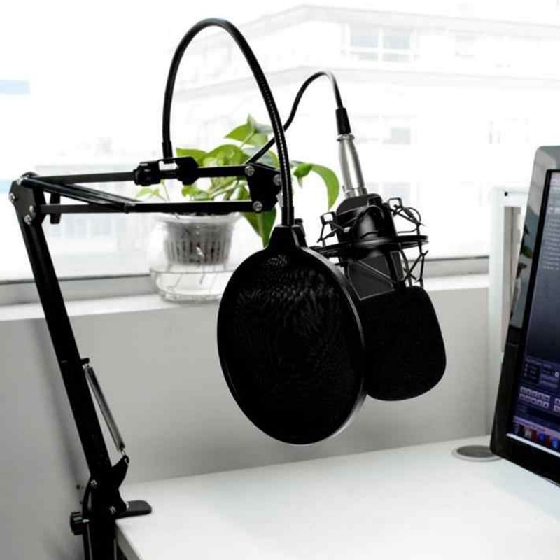 Πυκνωτικό μικρόφωνο με ρυθμιζόμενη βάση στήριξης και Pop φίλτρο μαύρο BM-800 OEM