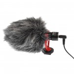 Καρδιοειδές mini μικρόφωνο με γούνινο αντιανέμιο 3.5mm TRS, 3.5mm TRRS καλώδιο και βάση στήριξης Boya BY-MM1