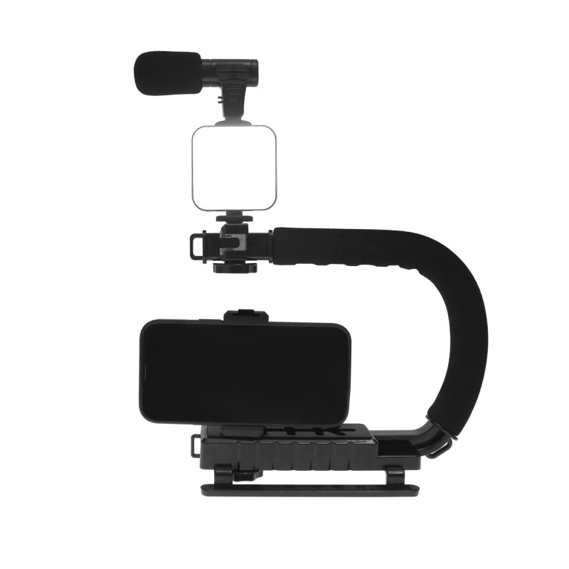 Bάση κινητού/κάμερας με λαβή σε σχήμα C, LED φωτισμό και μικρόφωνο μαύρη Q-ZJ010 Andowl