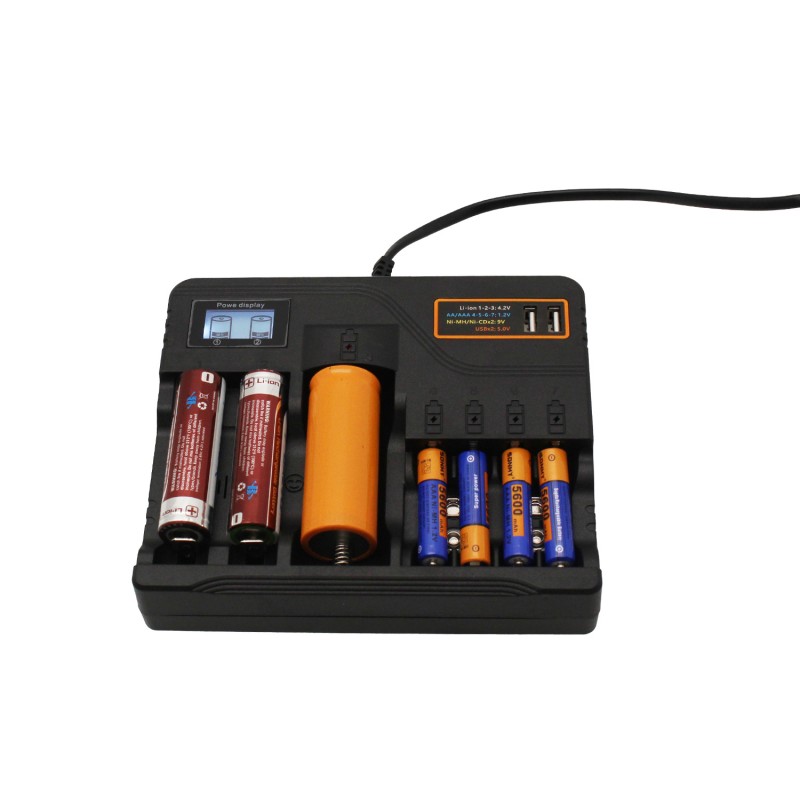 Φορτιστής μπαταριών Li-ion/Ni-MH/Ni 7 θέσεων με 2 εξόδους USB 220V μαύρος AL-7988A