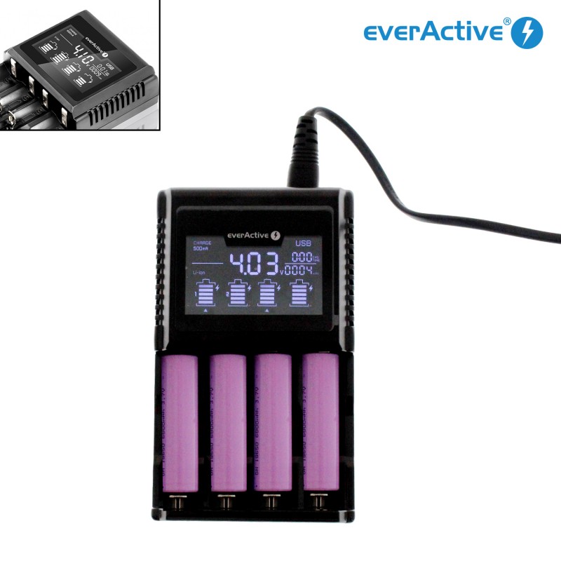 Φορτιστής μπαταριών Li-ion/Ni-MH/Ni 4 θέσεων με έξοδο USB 220V μαύρος UC-4000 EVERACTIVE