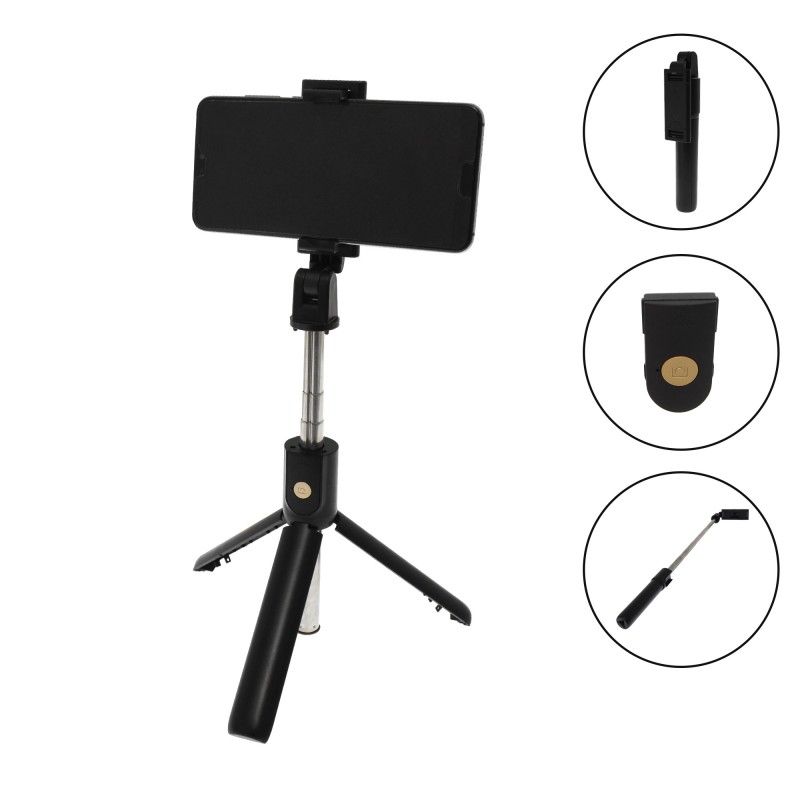 2 σε 1 Bluetooth Τρίποδο και Selfie stick περιστρεφόμενης κεφαλής 360° μαύρο K07