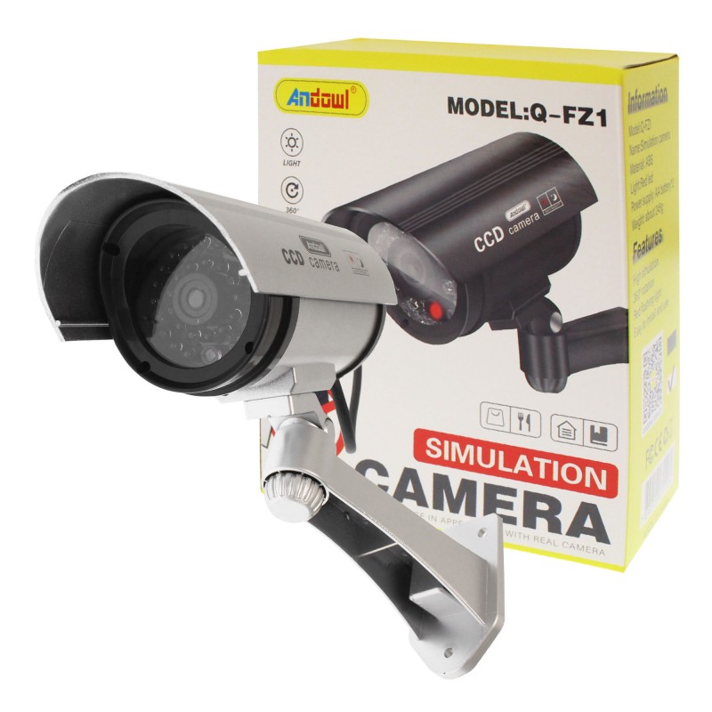 Αδιάβροχη ψεύτικη κάμερα ασφαλείας με κόκκινο LED ασημί Q-FZ1 Andowl