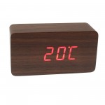 Επιτραπέζιο LED ξύλινο ψηφιακό ρολόι ξυπνητήρι θερμόμετρο ημερολόγιο σε χρώμα σκούρο καφέ ΟΕΜ
