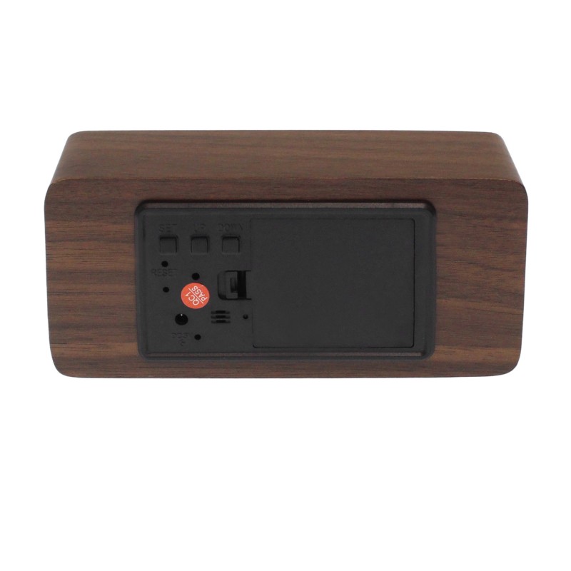 Επιτραπέζιο ψηφιακό LED ξύλινο ρολόι/ξυπνητήρι/θερμόμετρο/ημερολόγιο σε χρώμα σκούρο καφέ ΟΕΜ