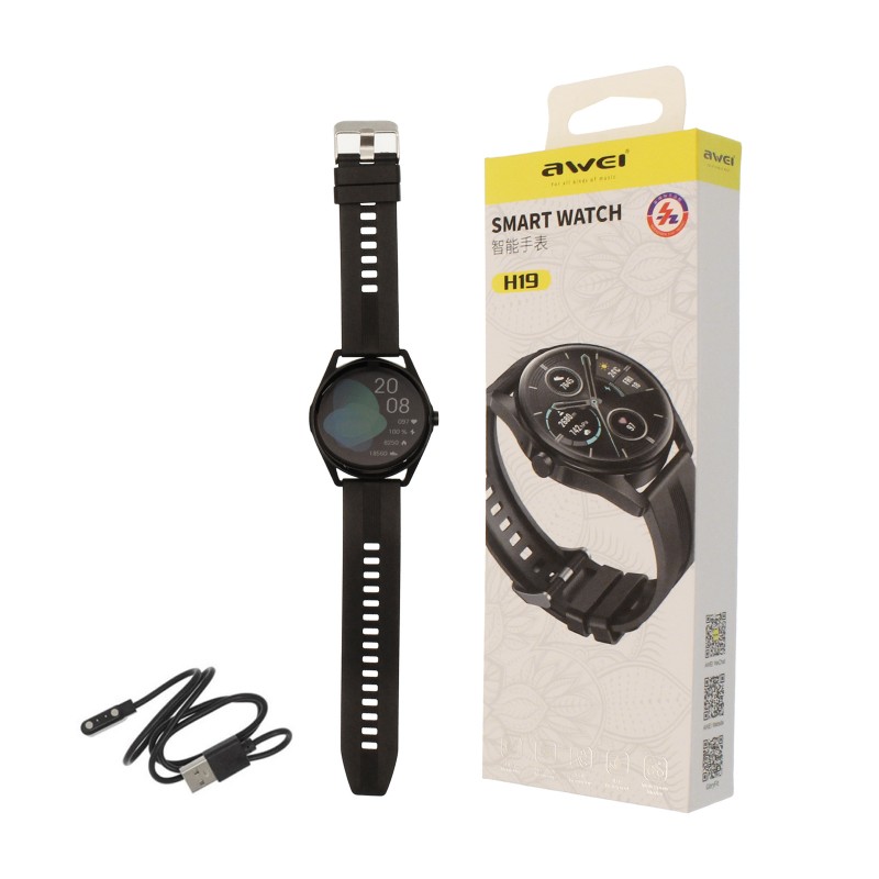 Smartwatch αδιάβροχο ρολόι χειρός με παλμογράφο μαύρο H19 Awei