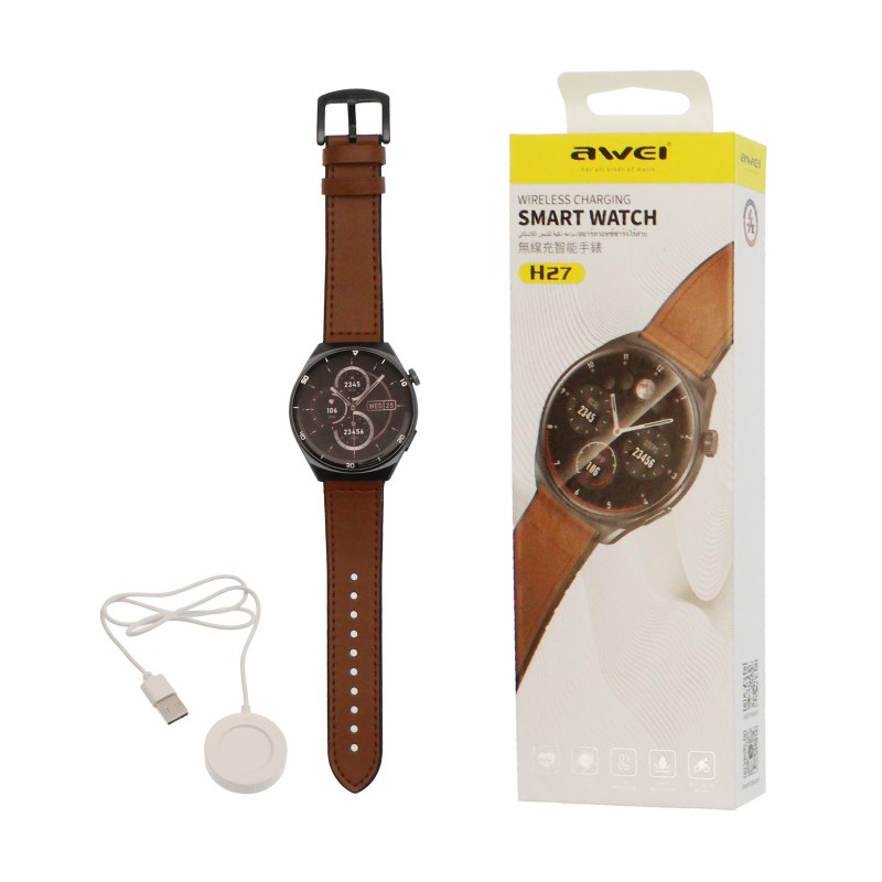 Smartwatch αδιάβροχο ρολόι χειρός με παλμογράφο καφέ H27 Awei