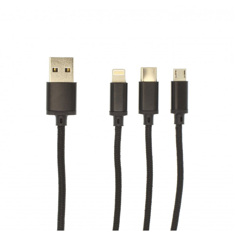3 σε 1 καλώδιο φόρτισης και μεταφοράς δεδομένων USB για Type C, Lightning και Micro USB 110cm μαύρο REMAX RC-131th