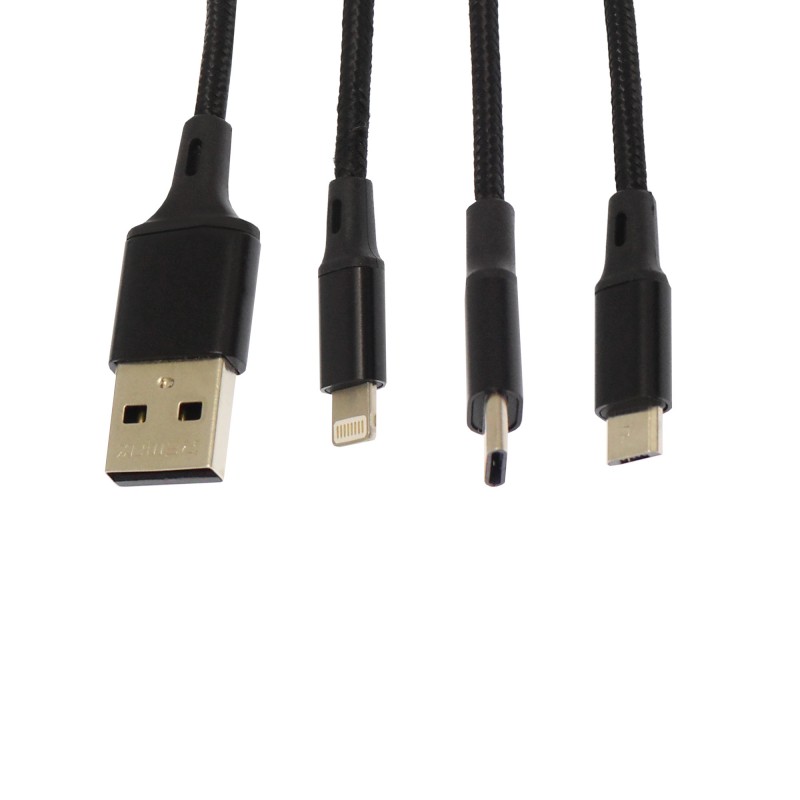 3 σε 1 Καλώδιο φόρτισης USB σε Type C, Lightning και Micro USB 1.20m μαύρο RC-189th REMAX