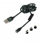 Καλώδιο φόρτισης και μεταφοράς δεδομένων USB σε μαγνητικά βύσματα Type C/Lightning/Micro USB 1m πράσινο S-690 KLGO
