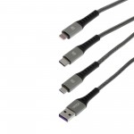 3 σε 1 καλώδιο φόρτισης και μεταφοράς δεδομένων USB σε Type C, Lightning και Micro USB 1.2m γκρι CA-869 TREQA