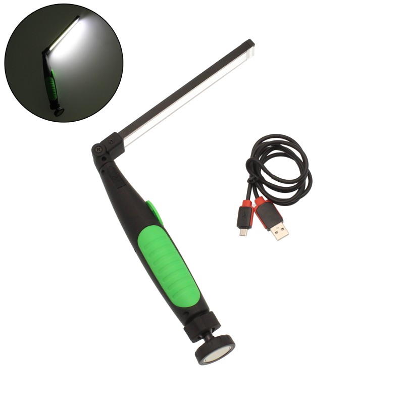 LED επαναφορτιζόμενος  φακός USB με περιστρεφόμενη κεφαλή 180° και περιστροφή 90° μαύρο-πράσινο OEM