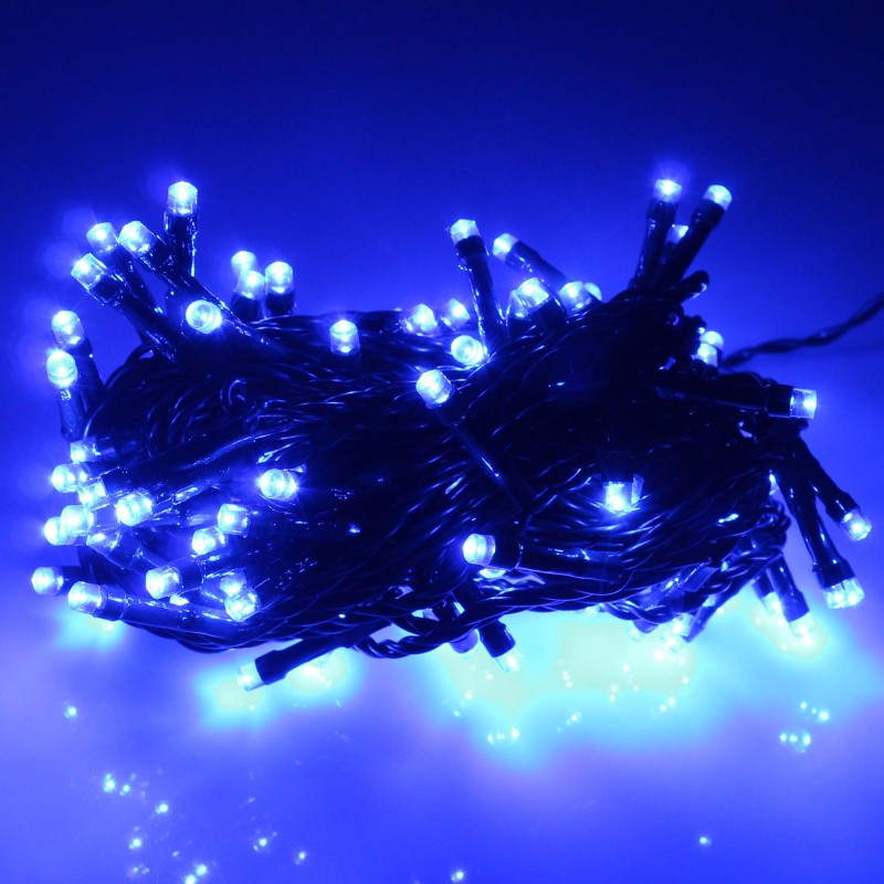 Χριστουγεννιάτικα λαμπάκια 100 LED 220V με πράσινο καλώδιο 14.8W μπλε 10.8m IP44 ΟΕΜ
