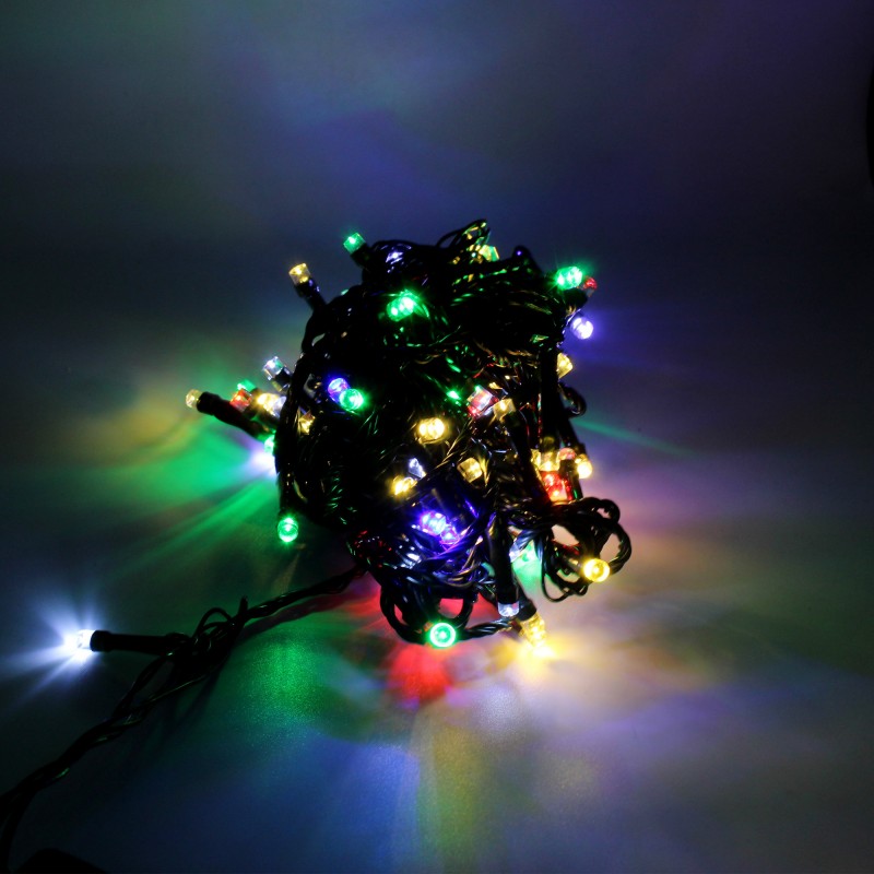 Χριστουγεννιάτικα λαμπάκια 100 LED 220V πολύχρωμα RGB με πράσινο καλώδιο 8m IP44 ΟΕΜ