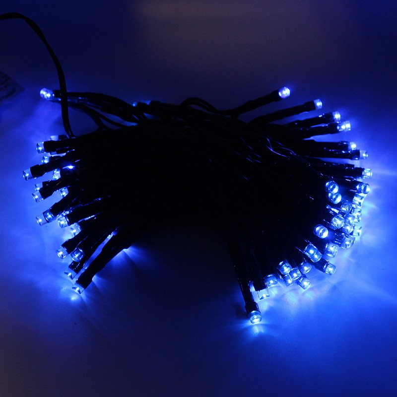 Χριστουγεννιάτικα λαμπάκια μπαταρίας 100 LED μπλε με πράσινο καλώδιο 8m IP44 ΟΕΜ