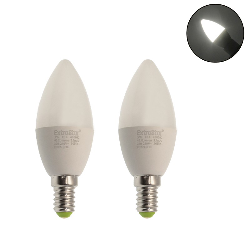 Λάμπες LED E14 5W 220V φυσικό λευκό 4200K 425LM 10 x 3.7cm 2 τεμαχίων ExtraStar
