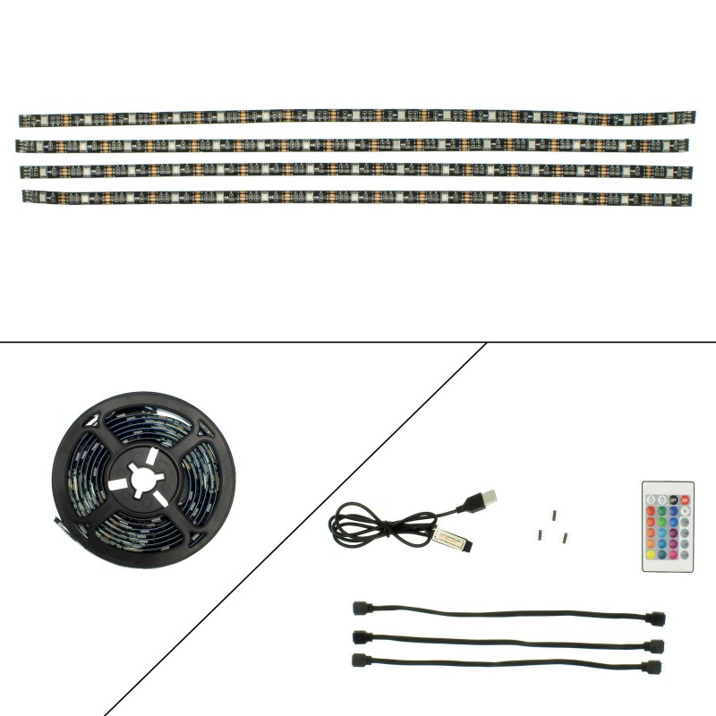 LED ταινία-strip 2m (4 x 50cm) 5V 60 SMD 5050 RGB αυτοκόλλητη IP65 με USB και τηλεχειριστήριο για τηλεόραση OEM