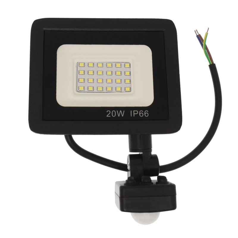 LED αδιάβροχος προβολέας 20W 220V 1800LM 6000Κ IP66 με αισθητήρα κίνησης μαύρος OEM