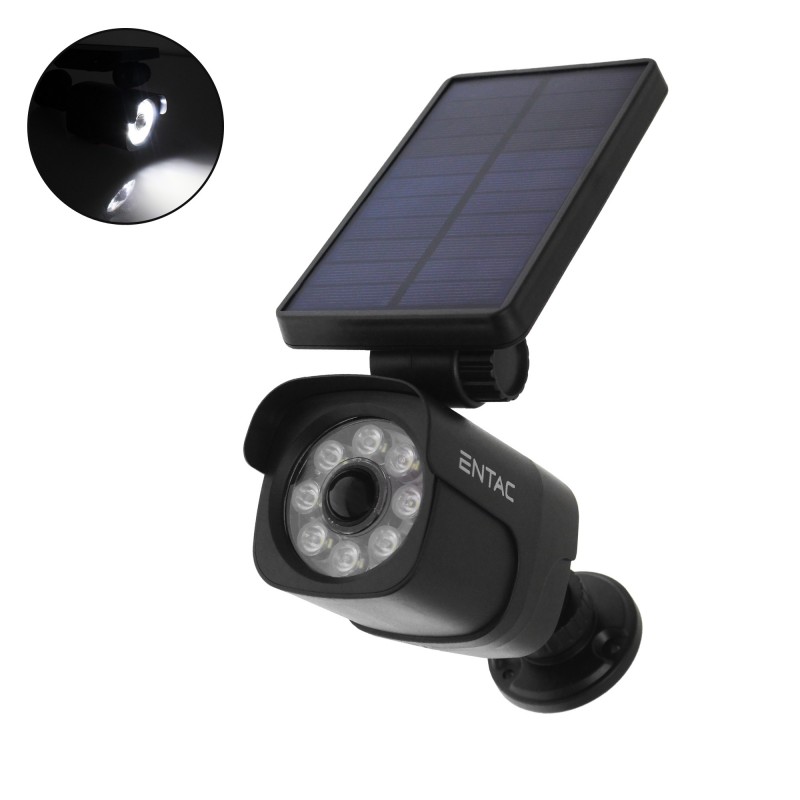 LED Αδιάβροχος ηλιακός προβολέας και ομοίωμα κάμερας 8 SMD 4W 200LM 6000Κ IP65 με ανιχνευτή κίνησης μαύρος 15.007.0068 ENTAC