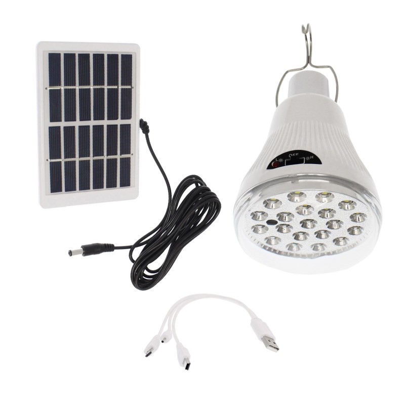Λάμπα LED επαναφορτιζόμενη και Powerbank 20 SMD 10W με ηλιακό πάνελ, multi-port καλώδιο και γάντζο GR6028-USB