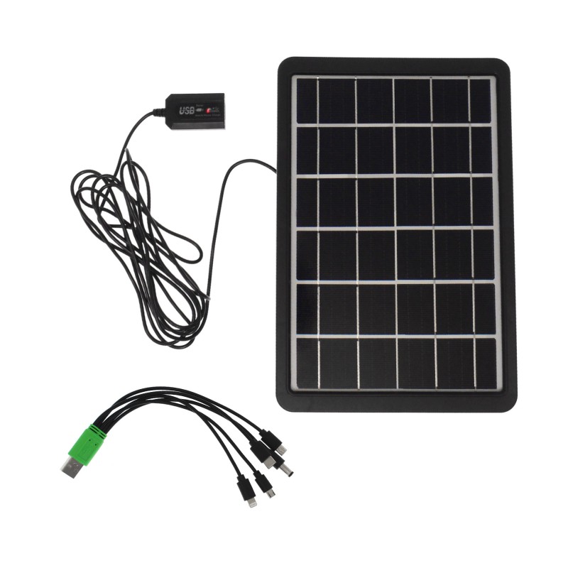 Φορητός ηλιακός φορτιστής συσκευών 6V 8W με USB θηλυκό και καλώδιο διασύνδεσης με 5 διαφορετικά βύσματα GD-100 GDSUPER