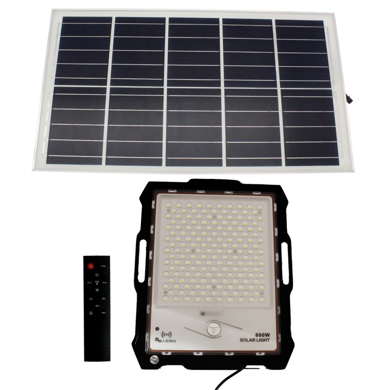 LED αδιάβροχος ηλιακός προβολέας 600W IP67 ψυχρό λευκό 6000K με αισθητήρα κίνησης και τηλεχειριστήριο μαύρος MJ-D904