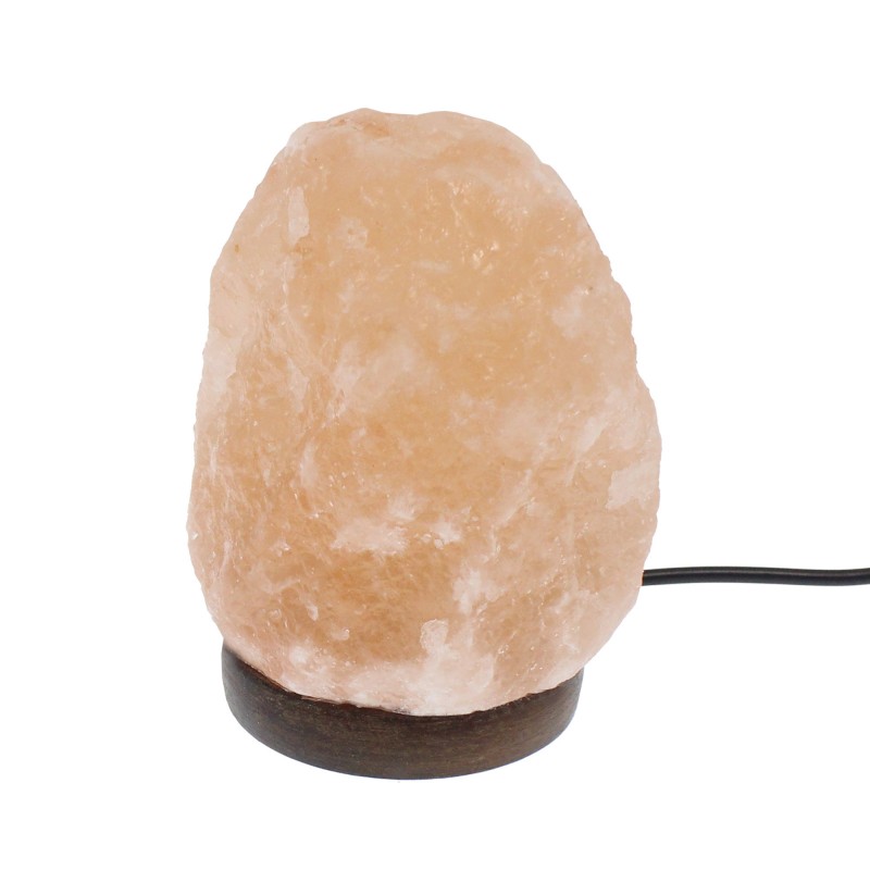 Διακοσμητικό φωτιστικό από αλάτι Ιμαλαΐων USB σε σχήμα βράχου θερμό λευκό με ξύλινη βάση 12x8x7cm OEM