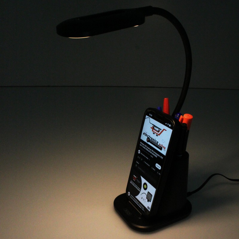 LED φωτιστικό γραφείου με ασύρματη φόρτιση και μολυβοθήκη με εύκαμπτο βραχίονα και 3 λειτουργίες φωτός μαύρο XO WX032