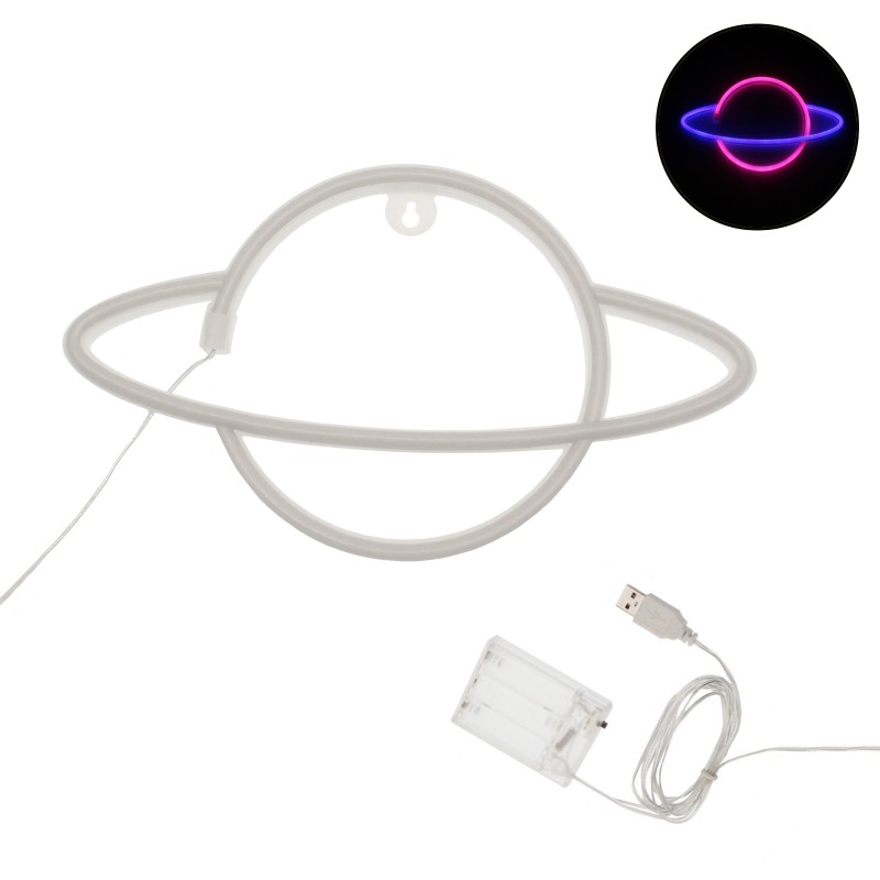Neon LED διακοσμητικό φωτιστικό μπαταρίας και USB πλανήτης ροζ-μπλε OEM